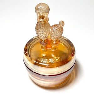 Vintage Amber Glass Poodle Trinket Box
